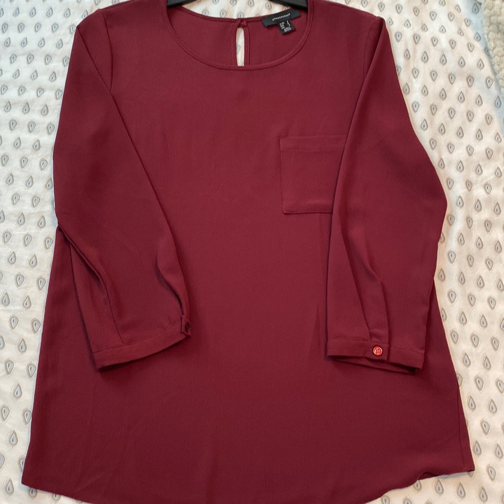 ATMOSPHERE 3/4 SLEEVE TUNIC BLOUSE in Wine Size 4